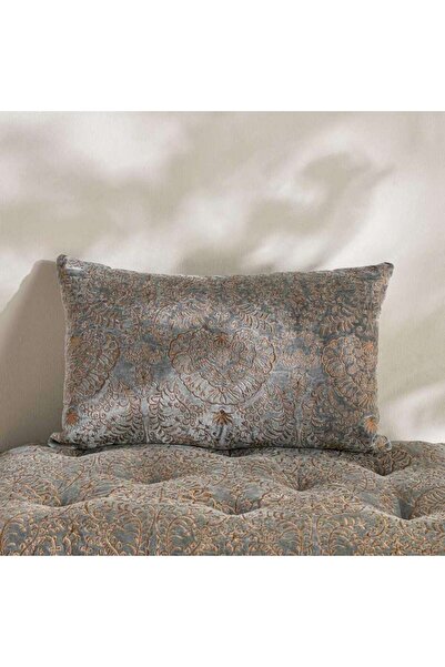 PAN HOME Isabella Embroidered Velvet Filled Cushion 35x60cm - Grey