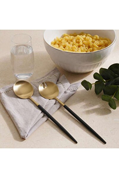 PAN HOME Arabella 2-Piece Salad Server Set -Black Gold