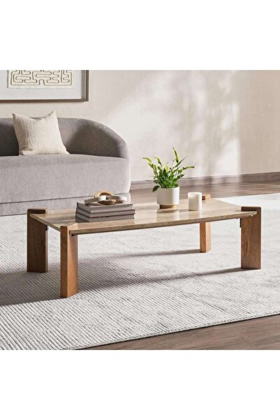 PAN HOME Santani Coffee Table Traventine - White & Natural