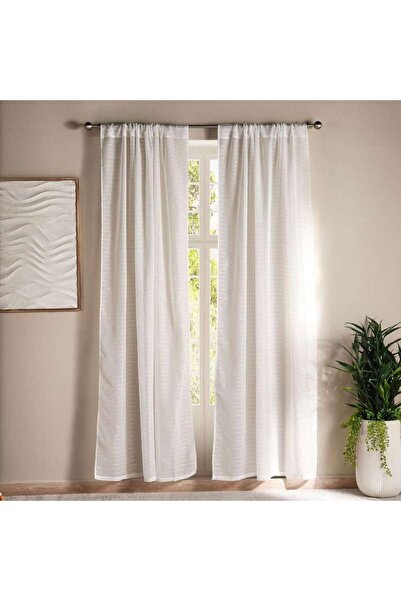 PAN HOME طقم ستائر شفافة من قطعتين من تروسا 135×300 سم - أبيض