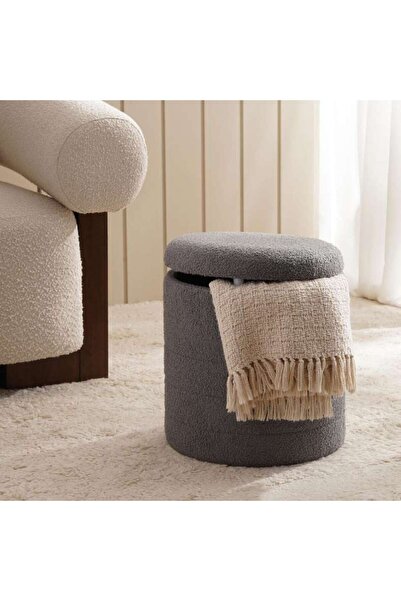 PAN HOME Sahara Boucle Pouf With Storage 40x40x45cm - Grey