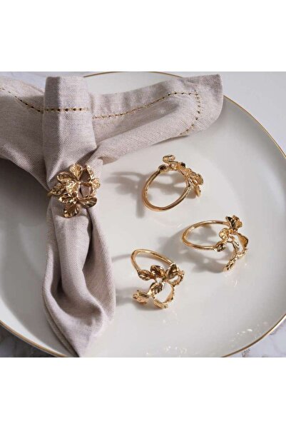 PAN HOME Collins 4-Piece Napkin Ring Set D4.5cm - Gold