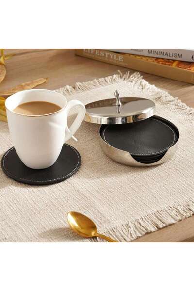 PAN HOME Euna 4-Piece Coaster with Holder - Black
