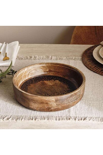 PAN HOME Savanna Mango Wood Etched Serving Bowl Dia25x7cm -brown