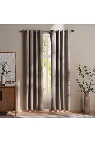 PAN HOME Lacquer Textured Blackout 2 Piece Curtain Set 135X300cm - Brown