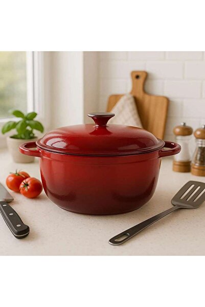 PAN HOME Glazura Enameled Cast Iron Cooking Pot 6l - Ombre Red