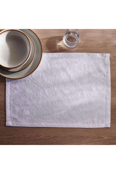 PAN HOME طقم مفارش طاولة من الجاكار اللؤلؤي مكون من 4 قطع 33x48 سم - أبيض