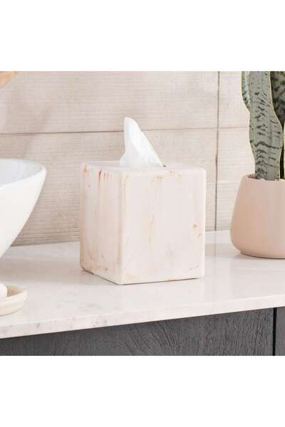 PAN HOME علبة مناديل من الراتنج المرجاني 12.5x12.5x14 سم - أبيض فاتح