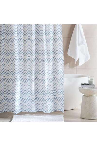 PAN HOME Coastal Chevron Canvas Shower Curtain 180X180cm - Blue