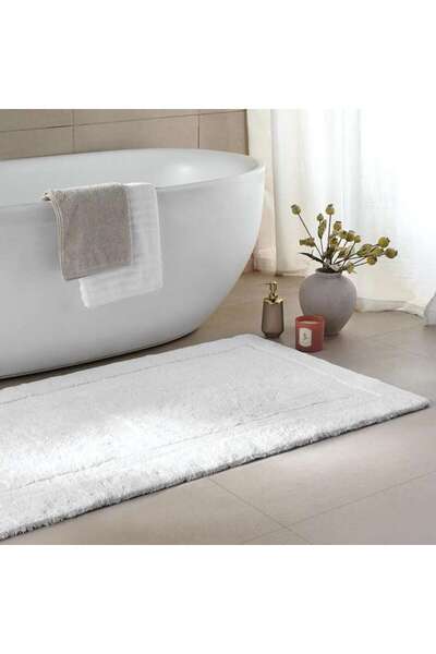 PAN HOME سجادة حمام فندقية فاخرة قابلة للعكس من القطن مقاس 80×160 سم - لون أبيض