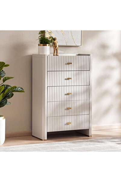 PAN HOME Humana Chest Of 5 Drawer - Grey High Gloss