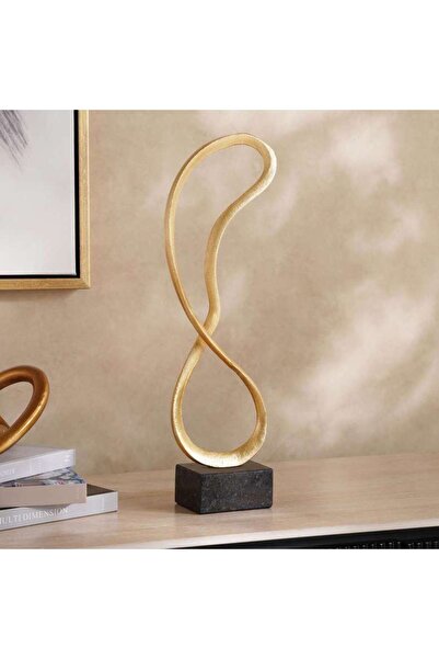 PAN HOME Lima Metal Infinity Design Sculpture On Marble Base 15x8x49cm- Gold