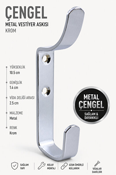 Badem10 Çengel Metal Portmanto Vestiyer Duvar Dolap Elbise Askısı Krom Mobily...