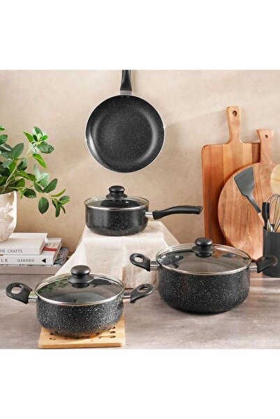PAN HOME طقم أواني طهي بافلينا من 7 قطع - أسود