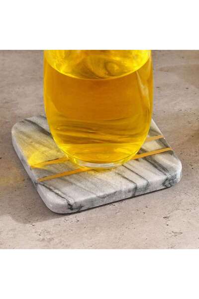 PAN HOME Mison 4-Piece Marble Coaster With Brass Inlay Dia10x1.5cm -Grey