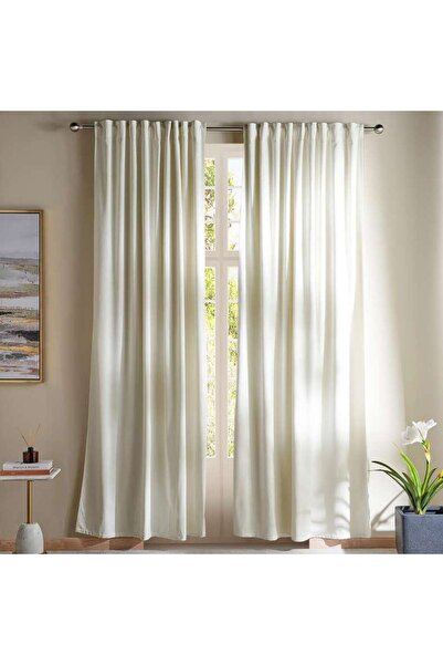 PAN HOME زوج ستائر سيرينا القطنية المخملية مع شريط تثبيت - 135×240 - كريمي