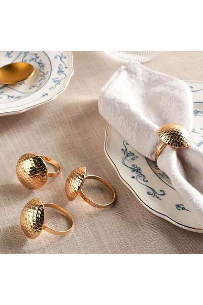 PAN HOME Dainty Ring 4 Piece Napkin Ring Set 5x4cm- Amber