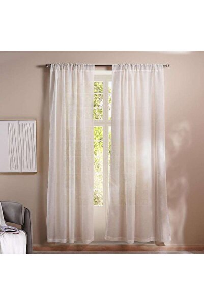 PAN HOME Linen Block Sheer 2 Piece Curtain Set 135x240cm - Beige