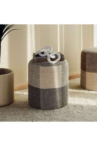 PAN HOME Madison Check Woolen Pouf 40x40x45cm- Grey