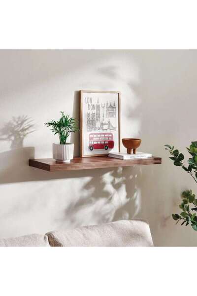 PAN HOME رف حائط عائم من خشب الجوز 80x24x4 سم