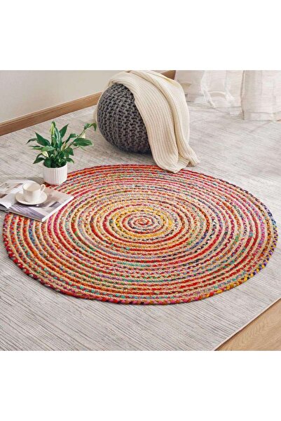 PAN HOME Vintage Braided Round Rug 120cm - Red