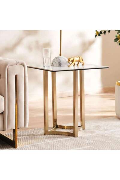 PAN HOME Topsy New End Table - White Gold
