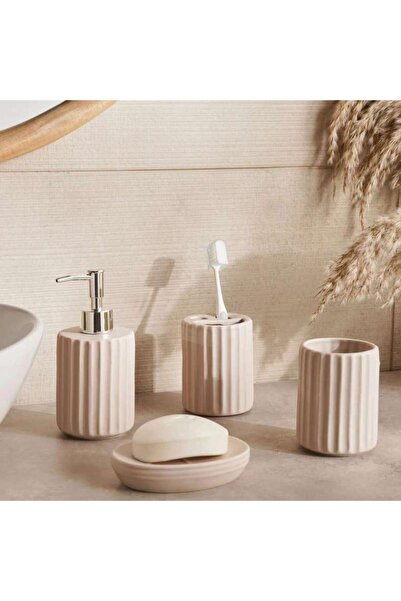 PAN HOME Brisbane 4-piece Ceramic Bath Accessories Set -beige