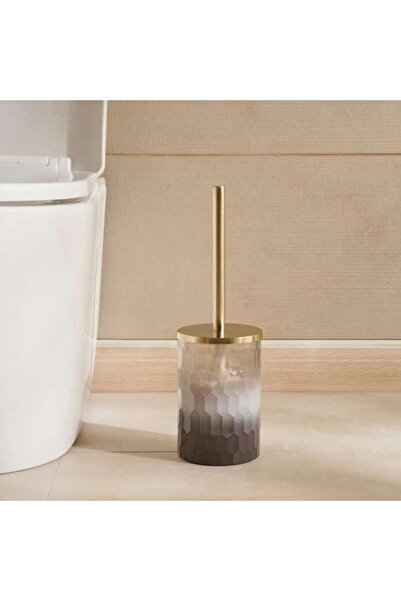 PAN HOME Sterling Ombre Glass Toilet Brush Holder 11x11x36cm - Clear/Black