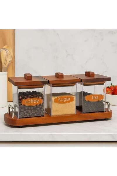PAN HOME Billi 3-piece Canister Set With Stand 37.5x11x15.5cm - Natural