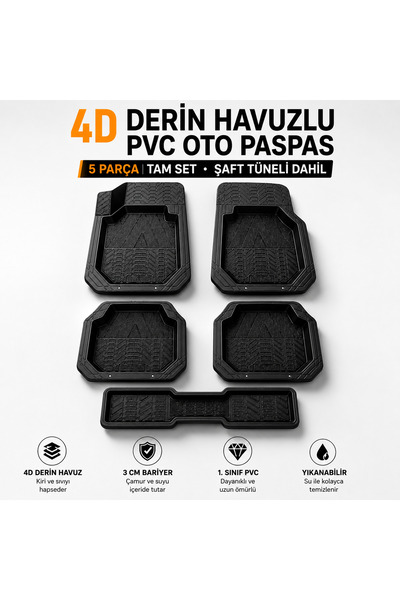 Wöbermann 4D Havuzlu Oto Paspas Tüm Araçlara Uygun Universal 5 Parça