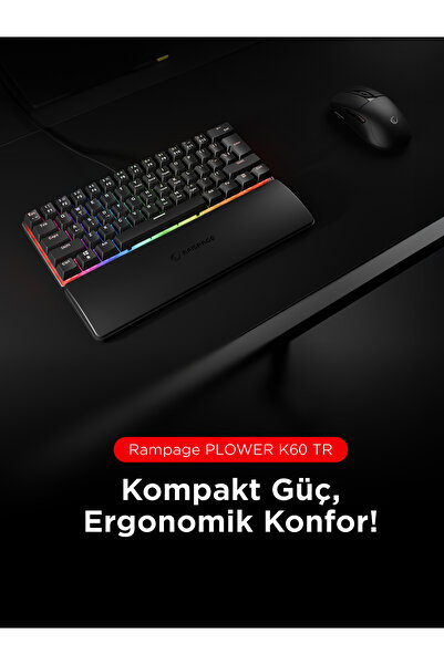 Rampage Plower Mini Mekanik Klavye Bilek Destekli Blue Switch Gaming Klavye Oyuncu Klavyesi Siyah