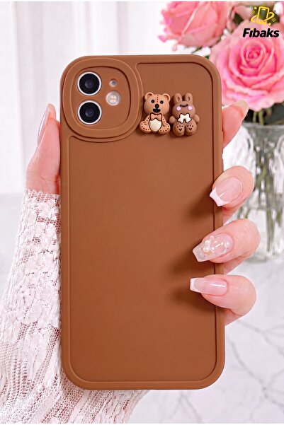 Fibaks iPhone 12 Kılıf Tasarımlı Desenli Kamera Korumalı Ayıcık Ve Tavşan Yum...