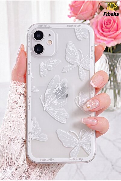 Fibaks iPhone 12 Kılıf Tasarımlı Desenli Kamera Korumalı Şeffaf Kelebek Esnek...