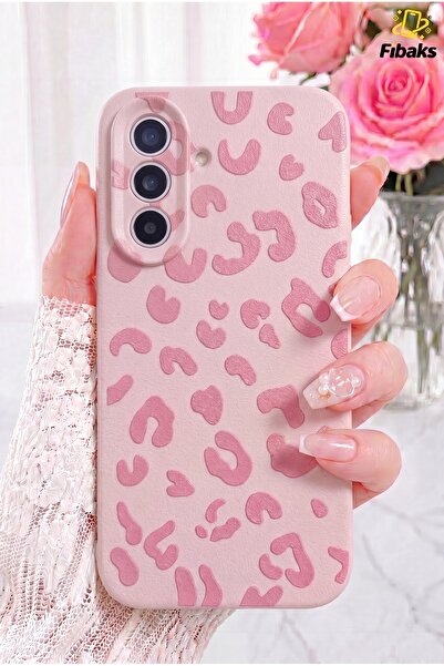 Fibaks Galaxy A37 Kılıf Pembe Leopar Şık Tasarımlı Premium İnce Soft Silikon