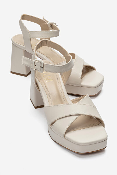 LuviShoes Pantofi cu toc cu platformă pentru femei LISBON Beige Skin Cross Strap