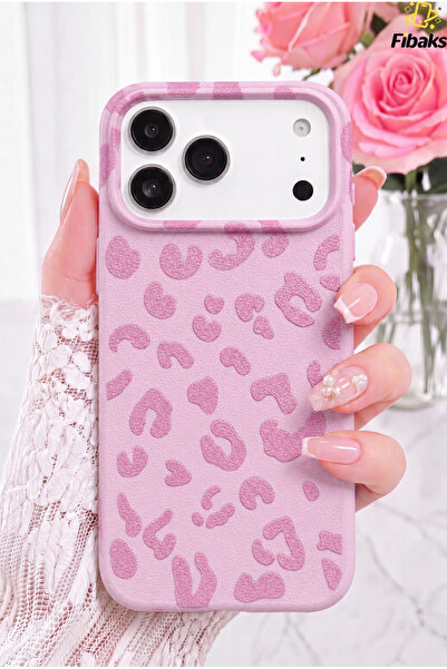 Fibaks iPhone 17 Pro Max Kılıf Pembe Leopar Desenli İnce Yumuşak Silikon