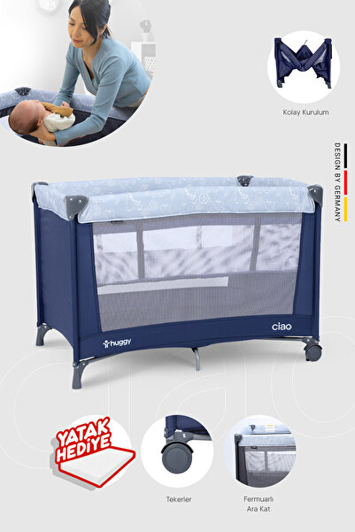 Huggy Ciao Park Yatak Oyun Parkı-Lacivert Yatak Hediyeli 70x100