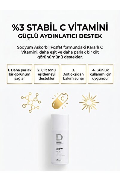 Dermoskin Be Bright Vitamin C Plus Krem | Leke Giderici | Nemlendirici Krem | C Vitamini Cilt Bakımı | 33 ml