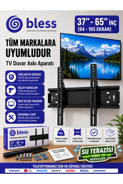Bless Toshiba 65" Inç 165 Ekran Lcd Tv Sabit Duvar Askı Aparatı + Su Terazili