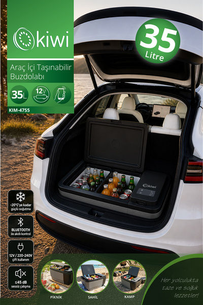 Kiwi KIM-4755 Tesla Uyumlu Araç İçi Taşınabilir Buzdolabı | 35L & -20C & 12V/...