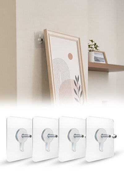 omilife 4'lü Şeffaf Yapışkanlı Vidalı Askı Seti Kapı Arkası Havlu Elbise Tabl...