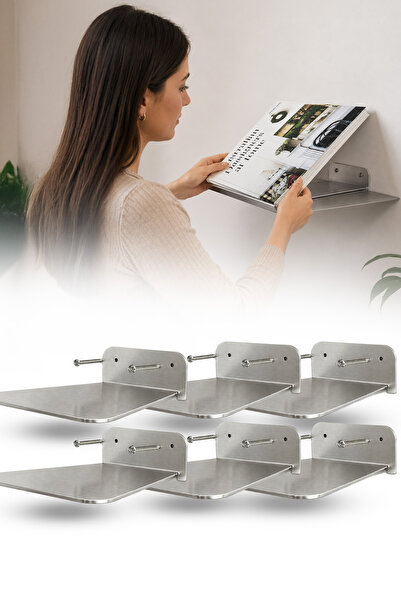 omilife 6’lı Gri Metal Görünmez Kitaplık Duvar Rafı Gizli Dekoratif Sihirbaz ...