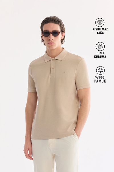Avva Tricou pentru bărbați, bej, cu guler polo, 100% bumbac, cu croiala obișn...