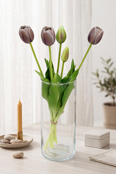 Yapay Çiçek Deposu Real Textured Luxury 5-Branch Coquette Tulipa Tulip Bouque...
