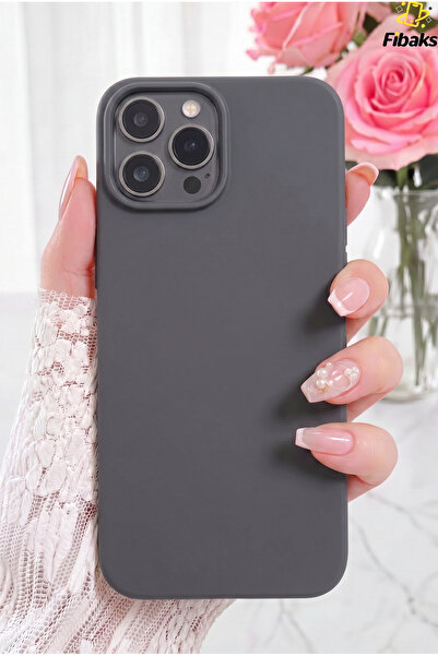 Fibaks iPhone 15 Pro Max Kılıf Kadife Lansman Soft Yumuşak Liquid Silikon Kam...