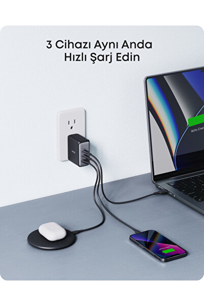 Anker 736 Nano II, 100 W Hızlı Şarj Adaptörü, PowerIQ 3.0, GaN II Teknolojisi, Siyah - A2145
