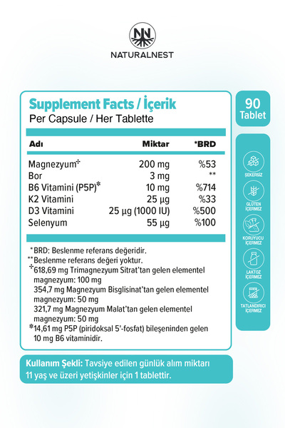 Naturalnest Magnezyum Plus 90 Tablet