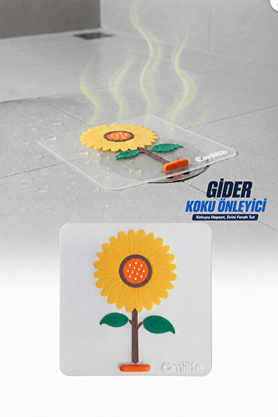 omilife Ayçiçeği Kare Silikon Kötü Koku Önleyici Gider Kapağı Banyo Mutfak Ba...