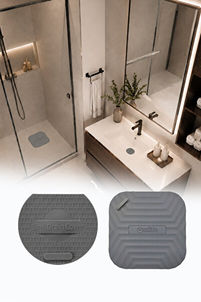 omilife 2'li Gri Silikon Kare Gider Kapağı ve Oval Evye Su Sızdırmaz Koku Önl...