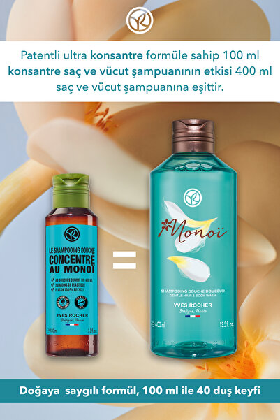 Yves Rocher Monoi Konsantre Nemlendirici Saç ve Vücut Şampuanı-Monoi de Tahiti-SLS, SLES içermez,Vegan-100ml